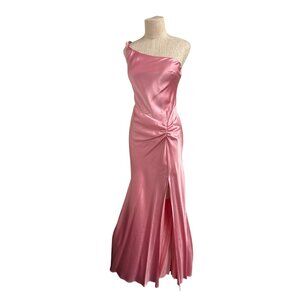 A.B.S. Essentials By Allen Schwart Pink One-Shoulder Satin Gown With Side Slit